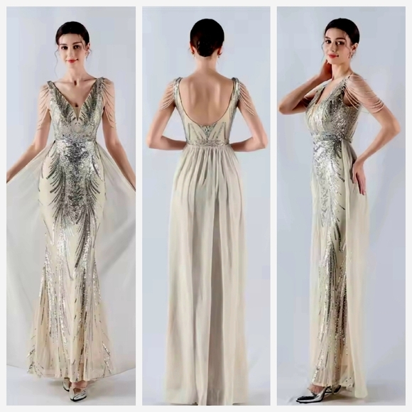 boutique Dresses & Skirts - Elegant Silver Evening Gown